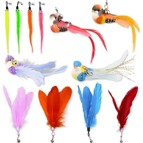12 Pièces Remplacement Jouet à Plumes pour Chat, Plumets à Clochette pour Canne à Pêche, Jouets Interactifs Plume pour Chat Accessoires de Remplacement (1/5)