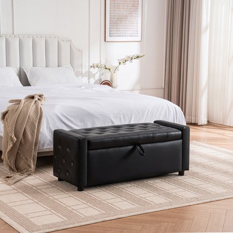 Panca contenitore imbottita 122/45/47 cm nera con seduta trapuntata (1/5)