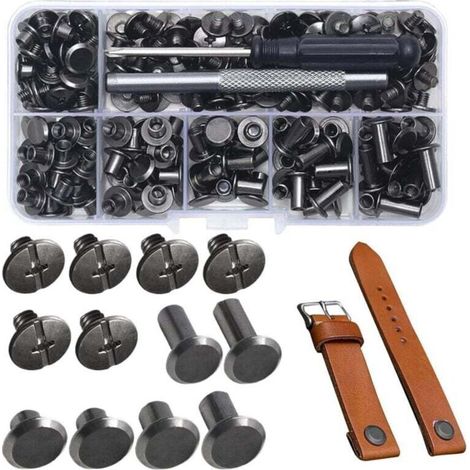 110 pièces Rivets À Vis En Cuir Vis de Reliure Accessoires Multi-Tailles pour Vêtements Vestes Chaussures Sacs Artisanat Réparation Décoration Projets Créatifs Travail du Cuir (1/4)