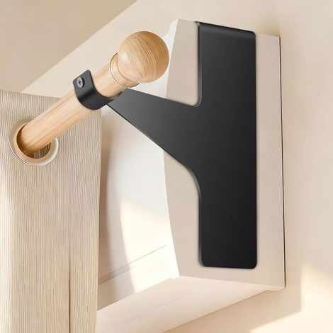 - Supporto per asta per tende - Accessorio per tapparelle - Non richiede foratura - Metallo - Per aste Ø16-28 mm - Finestra interna - Nero - 2 pezzi (1/5)