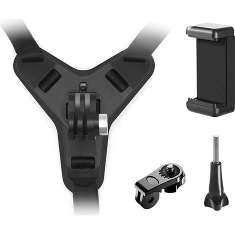 Set di staffe di montaggio universali per sottogola per caschi da moto - Adattatore sicuro per action camera per caschi integrali e aperti - Nero opaco (1/5)