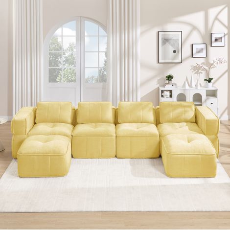 U-förmiges modulares Sofa 4-Sitzer, ohne Montage, gelber Polyesterstoff HAVRYA (1/5)