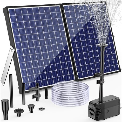 Pompe solaire de bassin - 35 W - 1500 l/h - Silencieuse - Avec 4 buses - Avec câble de 8 m - Pour bassin de jardin 200-1500 l - Avec valve de régulation - Pour ruisseau, fontaine, cascades (1/5)