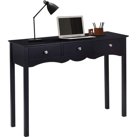 Scrivania Tavolo Consolle da Trucco Compatto con 3 Cassetti Tavolino Cosmetico Toeletta con 3 Cassetti, Legno (Nero) (1/5)