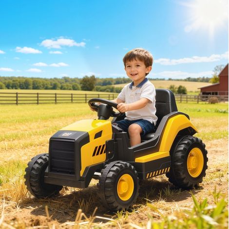 Auto elettrica per bambini CAT 12V, telecomando 2,4G, 2 motori 45W, gialla DESVIAE (1/5)