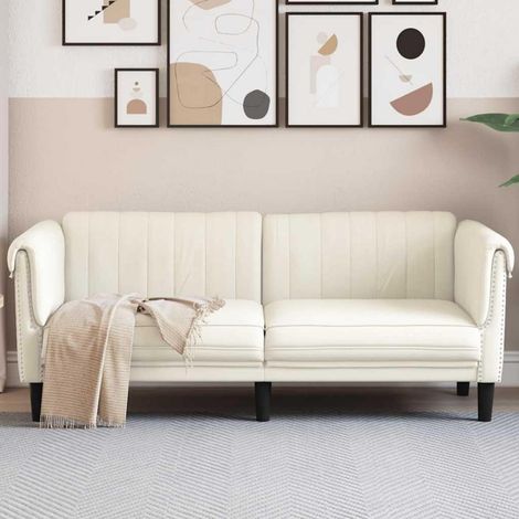 2-Sitzer Sofa Creme Samt mit Holzbeinen, Leseecke, Loungesitz (1/5)