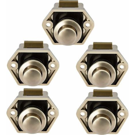 Loquet serrure bouton fermeture porte placard pour camping-car – Métal et plastique ABS – Compatible épaisseur 14-16mm – 5 pièces nickel (1/5)