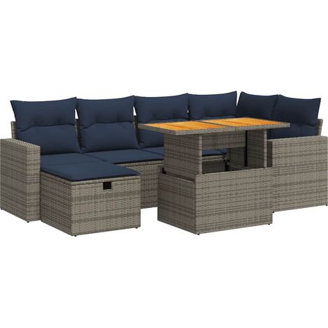 vidaXL Set Divani da Giardino con Cuscini 7pz Nero Polyrattan Acacia (1/5)