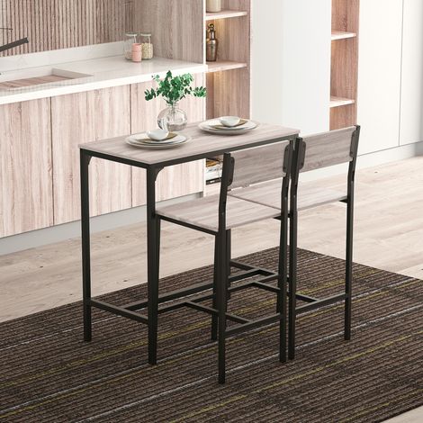 Mesa de bar de 3 piezas con 2 taburetes, MDF natural y negro, 89 x 45 x 87 cm DESVIAE (1/5)