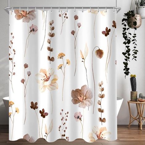 Duschvorhang Schimmelresistenter Duschvorhang Antibakteriell Badezimmervorhang Braunes Blumenmuster Waschbar Mit 12 Ringen Geeignet für Bad und x 180 (1/4)