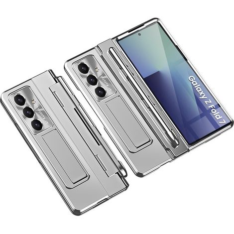 Funda con soporte para Samsung Galaxy Z Fold7 5G con protección para bisagra, cristal y lápiz óptico - Plateada (1/5)