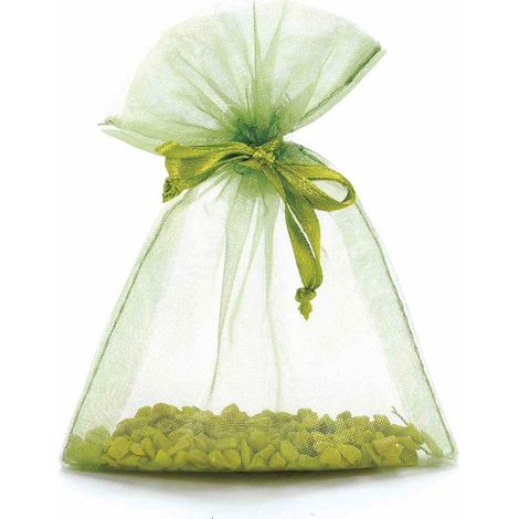 Sachets en organza vert pomme avec cordon en satin, solution pratique et rapide, lot de 100, 8 x H. 11 cm (7,5 cm au cordon)