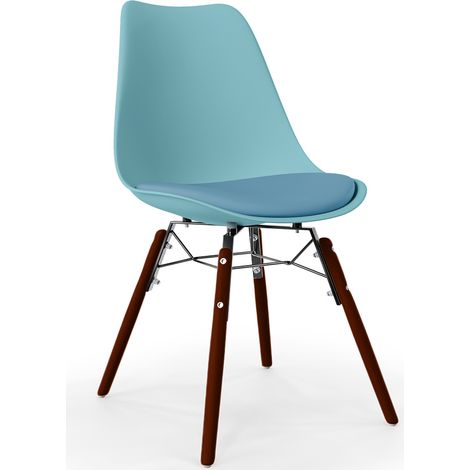 Sedia da Pranzo con Cuscino - Design Scandinavo e Gambe in Legno Scuro - Skögur Acquamarina (1/5)