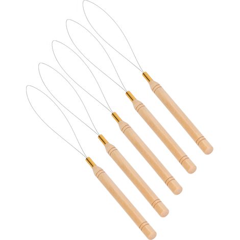 Kit 5 aiguilles à boucle pour extension de cheveux, manche en hêtre antidérapant, crochet de tirage pour tufting et tissage (1/5)