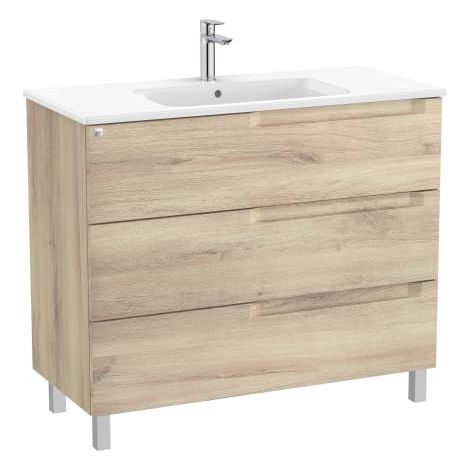 MUEBLE CENTRADO 1000MM ALEYDA CON PATAS 3 CAJONES + LAVABO BEIGE MADERA