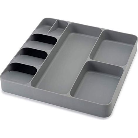 Tiroir organiseur pour couverts 3 en 1, en plastique écologique multifonction, gris, pour couteaux, fourchettes, baguettes et cuillères (1/5)