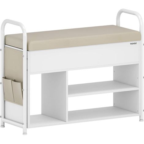 Banc à chaussures support à chaussures 30 x 80,6 x 62,5 cm meuble d’entrée rangement sous le couvercle pochettes en PU poignées pour entrée salon chambre marron rustique et noir d'encre