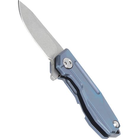 Couteau Pliable Miniature en Titane avec Lame D2 et Anneau Bleu (1/5)