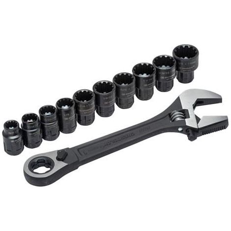 Crescent X6 Pass-Thru 8in (200mm) Adjustable Wrench Set, 11-Piece with 10 Universal Combo Sockets (1/10)