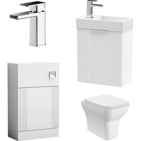 Cloakroom Suite - Wall Hung Basin Unit, Toilet & Tap - White/Chrome (1/5)
