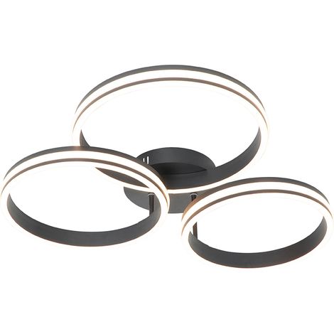 QAZQA Diseño Plafón negro con LED regulable en 3 pasos 3-luces - Navara Aluminio /Plástico /Acero Redonda Incluye LED Max. 3 x 45 Watt