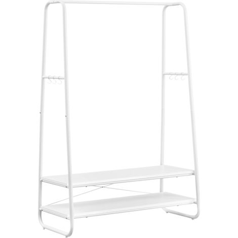 VASAGLE Portant à Vêtement, Porte-manteaux, Armoire, Vestiaire, avec 2 Étagères, 6 Crochets en Forme de S, Cadre en Acier, pour Chambre, Blanc Nuage et Blanc Mat