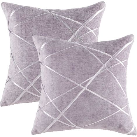 Housse de coussin décorative pour canapé, taie épaisse et moelleuse, coussin carré gris de luxe, lot de 2 taies 50x50 cm, violet (1/5)