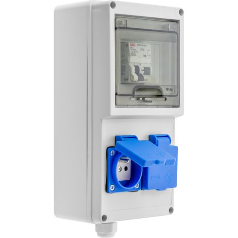 Coffret d'atelier 2 prises avec disjoncteur 16A 30mA – Indice IP 54 – Pour chantiers humides et espaces confinés