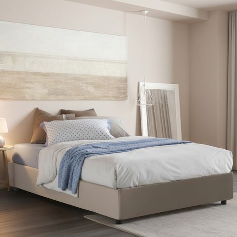 Talamo Italia Cama matrimonial Cecilia, Cama contenedor con tapizado en ecopiel, 100% Made in Italy, Apertura frontal, con colchón Cm 160x190 incluido, Tórtola, con embalaje reforzado (1/4)