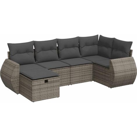 vidaXL Set Divano da Giardino 6 pz con Cuscini Grigio in Polyrattan (1/5)