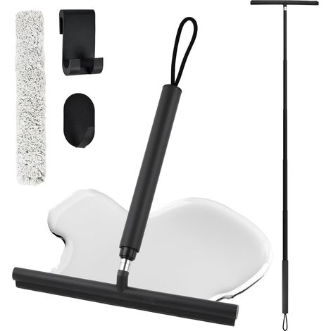 Raclette de douche extensible 30 à 120 cm - En silicone - Avec manche télescopique - Raclette de sol avec housse en tissu - Support télescopique - Pour miroir de salle de bain, carrelage, sol (1/5)