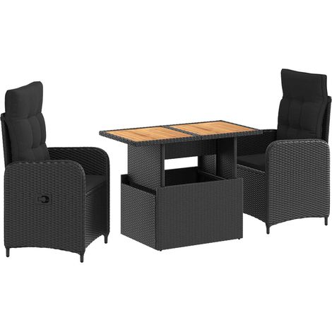 Ensemble de repas extérieur 3 pcs Noir vidaXL