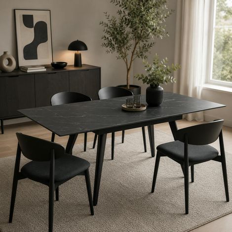 Table céramique extensible marbre noir 120-180 cm LORA