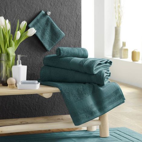 Serviette ou drap de bain en coton 90 x 150 cm Tendresse emeraude (1/4)
