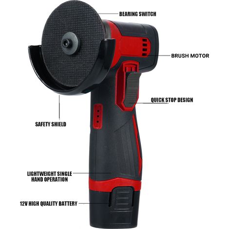 Eosnow 12-V-Kabelbrinselwinkel-Mühle Kit, Gindungsscheibe 3 Zoll/ 76 mm, leichtes Werkzeug mit 2 PCS 1300mAh Lithium-Ionen-Batterieladegerät, ergonomische Knopf Position zum Reduzieren des Handdrucks (1/5)