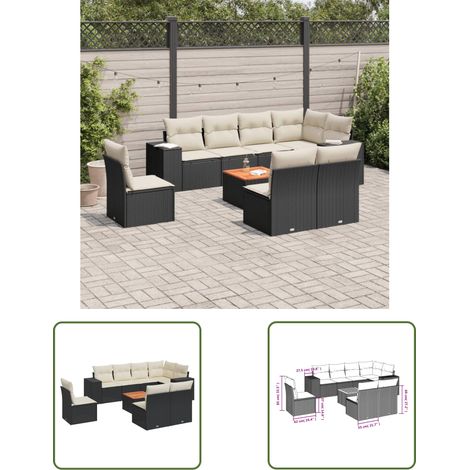 The Living Store 9-tlg. Garten-Sofagarnitur mit Kissen Schwarz Poly Rattan - Gartenmöbel Set - Esszimmerset Outdoor - Lounge Möbel - Rattan Gartenmöbel - Wetterfeste Gartenmöbel (1/3)