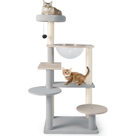 COSTWAY Modern Cat Tree 113cm Multi-level Cat Tower w/Jumping Platforms-Natural (1/5)