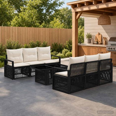 vidaXL Set Divano da Giardino 7 pz Nero e Bianco Crema polyrattan (1/5)