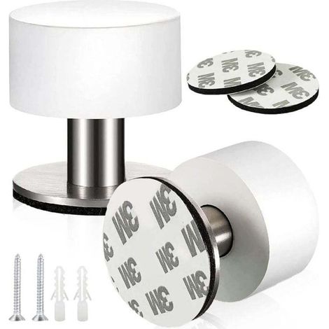 topes de puerta de suelo de acero inoxidable adhesivos, doble función con amortiguador de sonido para uso interior y exterior (blanco) - Crezuo