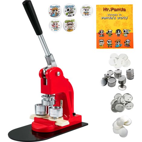Mophorn Máquina para hacer botones de 25 mm, kit de prensa para perforar insignias, máquina para hacer pins, incluye 500 piezas para botones, cortador circular, libro mágico, ideal para manualidades (1/5)