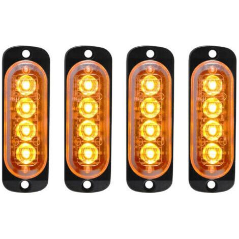 4pcs 12-24V IPX-4 Ultra Mince Voyant Barre D'alarme Stroboscopique d'urgence Lampe- 4 LEDS Bande lumineuse pour Van Camion Tractopelle Chariot à Fourche Tracteur- (1/4)