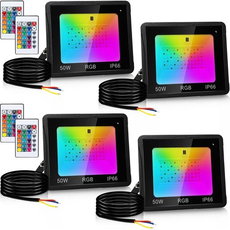 Projecteur extérieur 4X RGB, projecteur extérieur LED coloré 50W avec télécommande, fonction mémoire, 16 couleurs 4 modes, lumière d'ambiance, garage jardin intérieur extérieur (1/5)