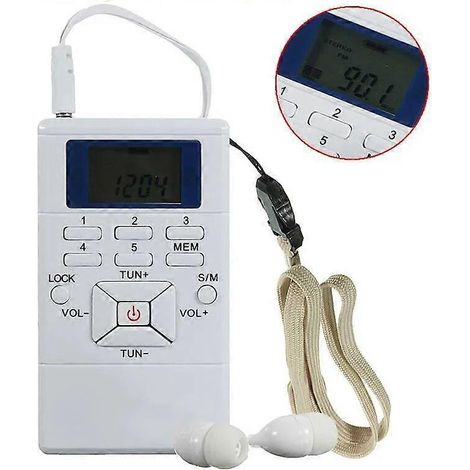 Bestseller Tragbares Mini-Radio HRD-102 mit LED-Bildschirm, FM-Empfänger, digitaler Signalverarbeitung und Frequenzmodulation sowie Kopfhöreranschluss – WEISS