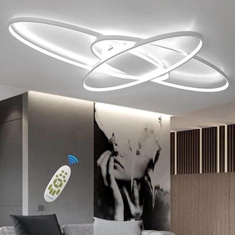 Lustre LED, Luminaire Plafonnier Salon 3000K-6000K, Lampe de Plafond LED Moderne Dimmable avec la télécommande, Applicable à Salon, Cuisine, Chambre (Blanc, 130cm) (1/5)