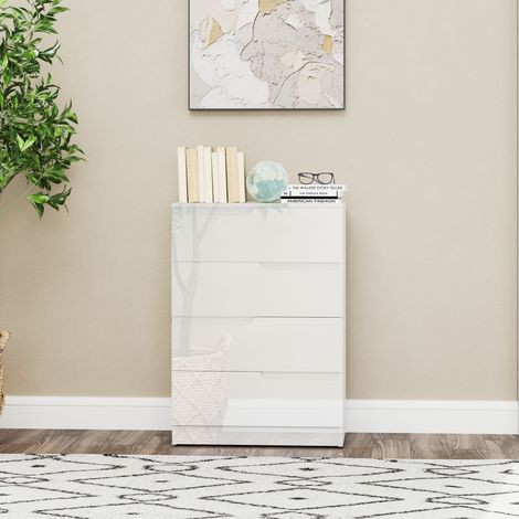 Cassettière design 4 tiroirs blanc brillant, 60x40x85 cm, en bois moderne et minimaliste. (1/5)