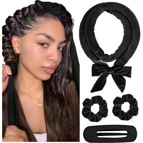 Boucles sans chaleur - Kit de 4 pièces - Bigoudis - Boucles sans chaleur avec chouchous et pinces - Boucles sans chaleur - Fer à friser - Noir