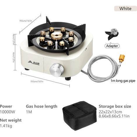 Réchaud à gaz portable BISINNA pour le camping, brûleur haute puissance 10 000 W, idéal pour les voyages, les barbecues, les pique-niques et la randonnée - Blanc (1/5)