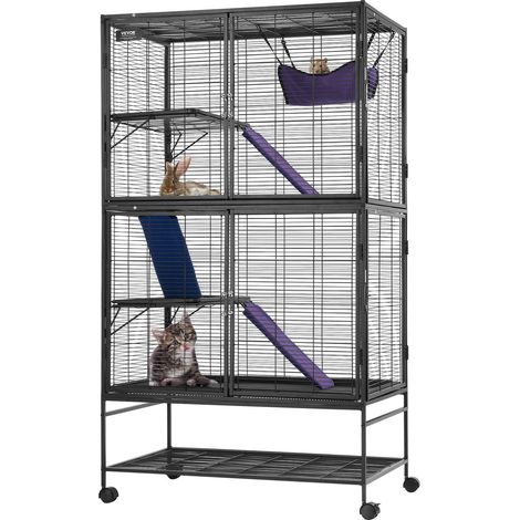 Cage pour petits animaux métal 164,1 cm, cage à furet 4 niveaux avec roulettes, bac et 3 rampes compatibilité étendue (1/5)