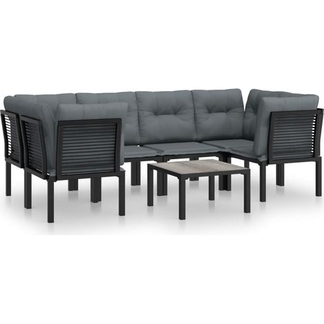 Maison Exclusive - 7-tlg. Garten-Lounge-Set Schwarz und Grau Poly