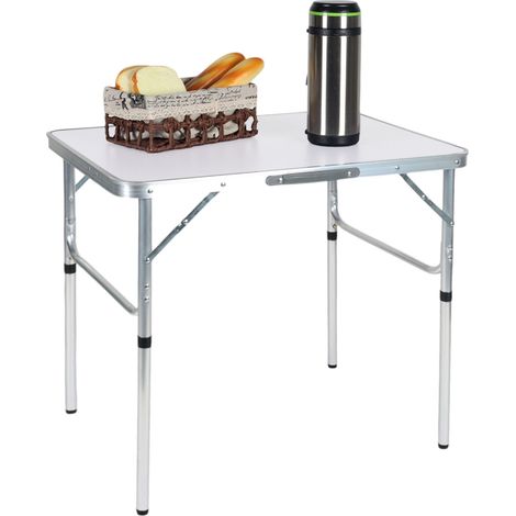 Relaxdays Campingtisch, klappbar, höhenverstellbar, HxBxT:70x75x55 cm, Aluminium, MDF, wetterfest, Gartentisch, weiß